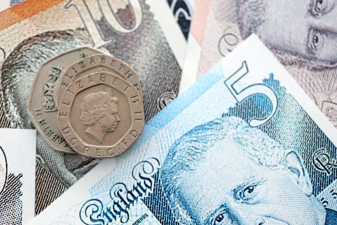 Close-up photograph of British pound coins over £5, £10 and £20 notes, used as a financial-support illustration. No benefit recipient is pictured.